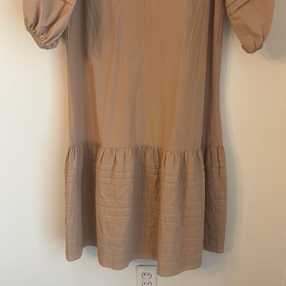 Intermix Womens puff short sleeve ruffle tan tiered prairie v-neck dress size 4 - Picture 10 of 11
